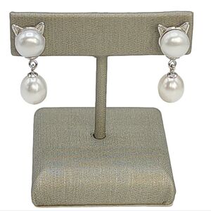 925S Sterling Silver White Freshwater Pearl 8mm Drop Earrings Big 
Cat Shaped